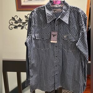 NWT Cowboy Hardware Blue & White Star Snap Button Shirt Medium #028